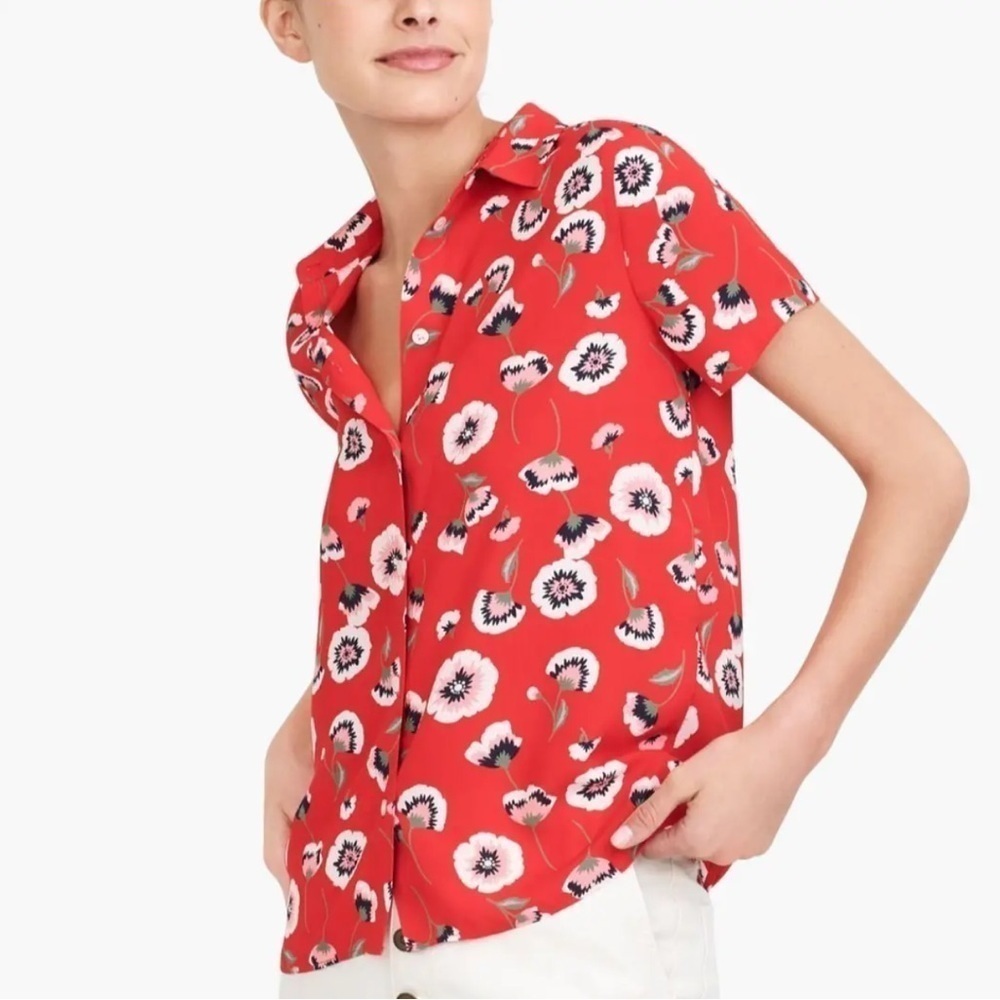 J. Crew short sleeve floral print button down blouse